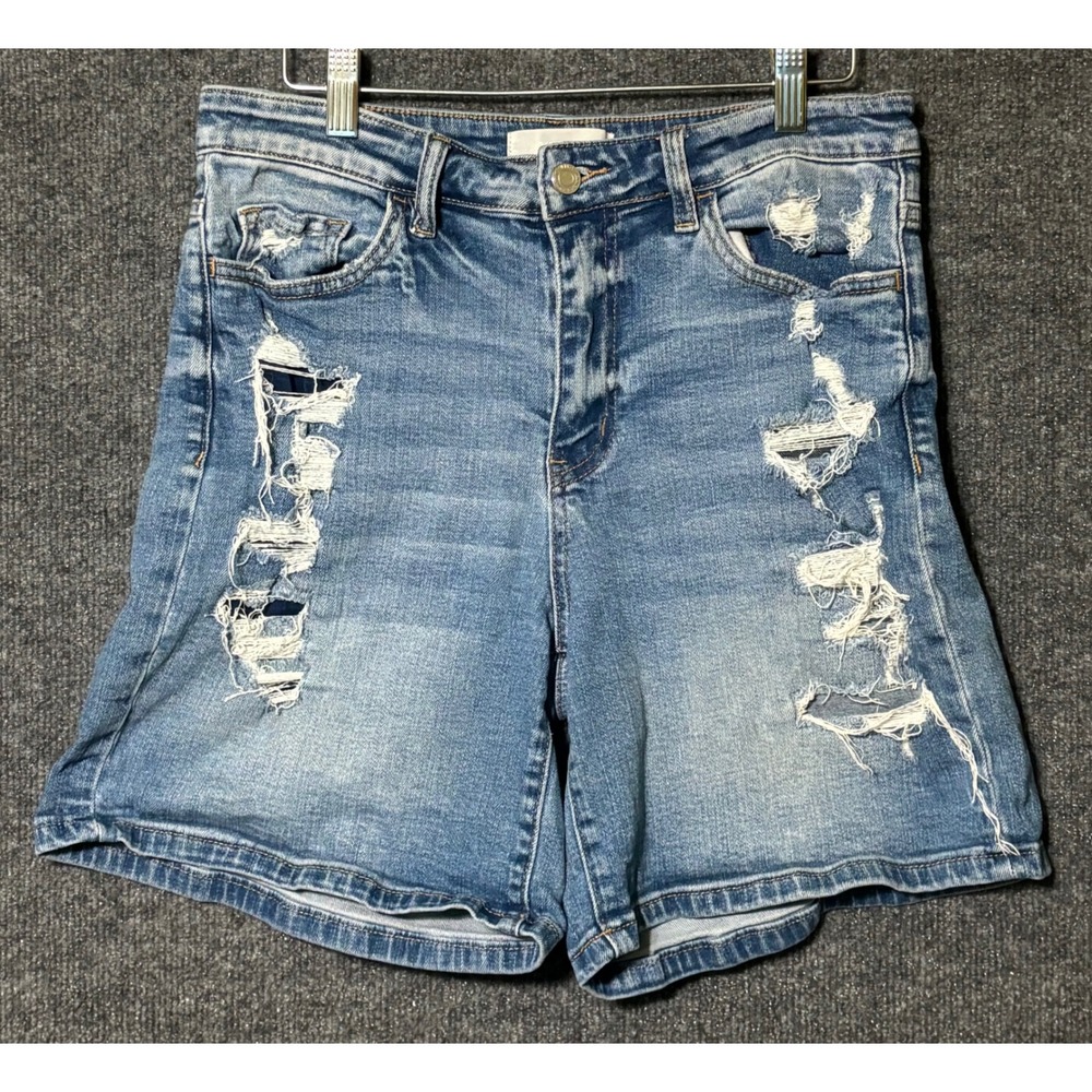 Vervet Women L‎ Denim Shorts Blue Distressed High Rise Bermuda Jean Shorts